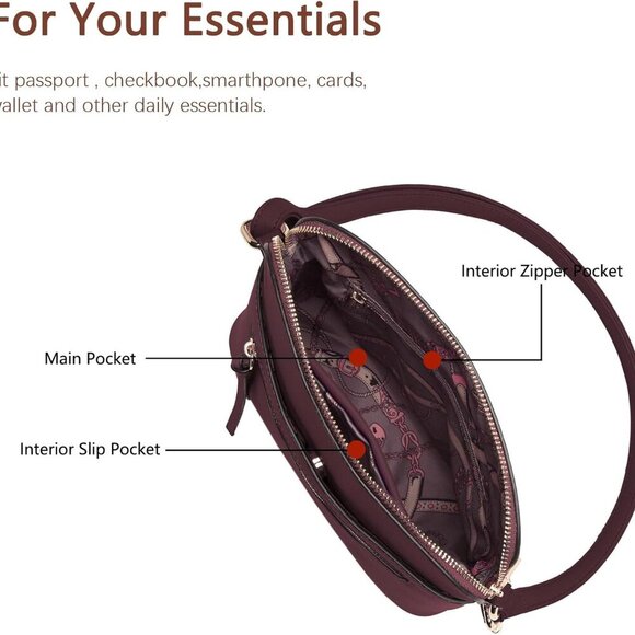 Small Crossbody Bag, Dome Shoulder Bag with Zipper Pocket Adjustable Strap - Picture 5 of 6